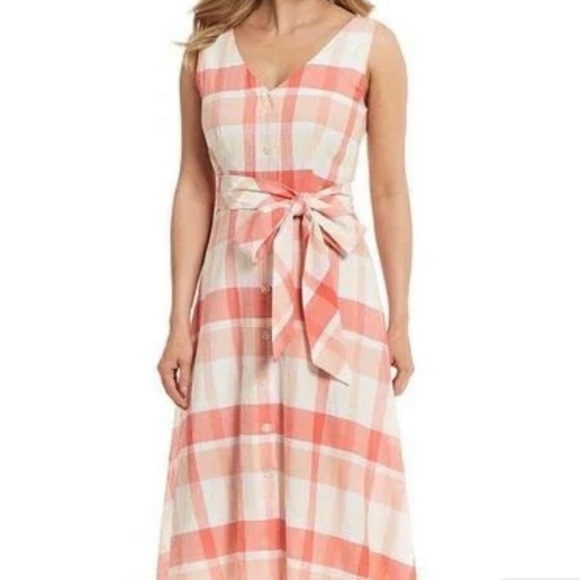 Alex Marie Pink and White Plaid Midi Dress - Picture 2 of 13
